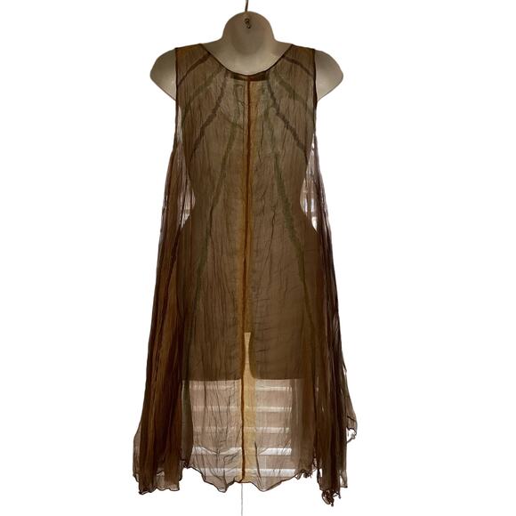 Viviana Uchitel NWT Chiffon Silk Crinkle Flowy Trapeze Sheer Midi Dress $435 2 S - Picture 2 of 6